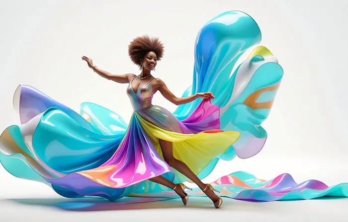 Stylish Fashion Model in Colorful Dress 3D Cartoon Character Illustration image
